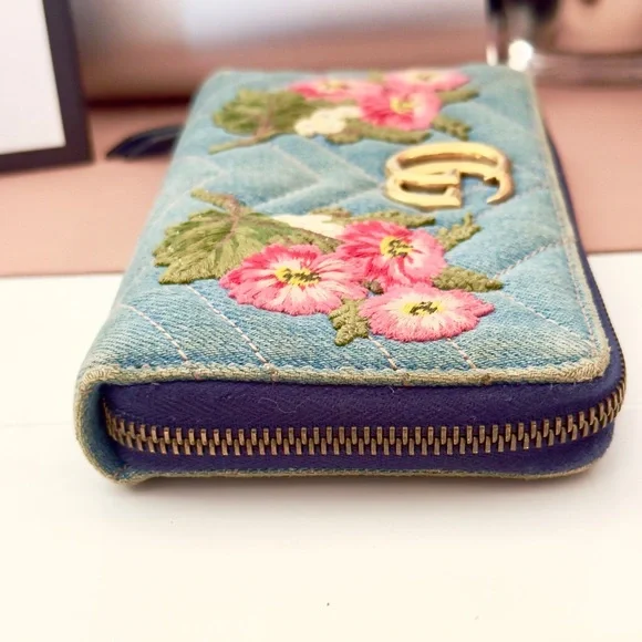 Gucci Marmont Denim Floral Zippy Wallet - Picture 5 of 14